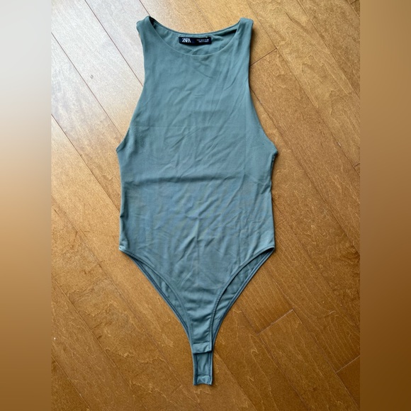 Zara Olive Green Halter Neck Bodysuit Size Small - Picture 2 of 5
